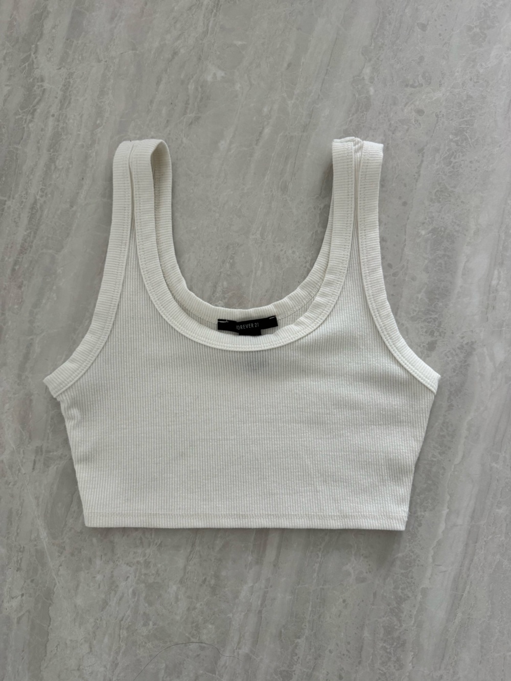 Forever 21 White Ribbed Cropped Tank Top